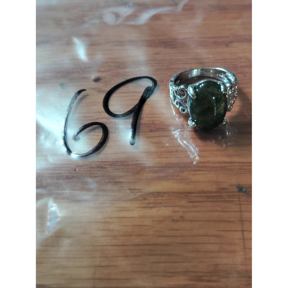 925 Green Jade Cabochon Filigree Solitaire Ring Size 5.75 Womens